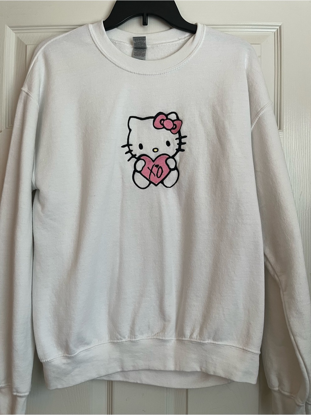Custom XO Hello Kitty Embroidered White Sweatshirt